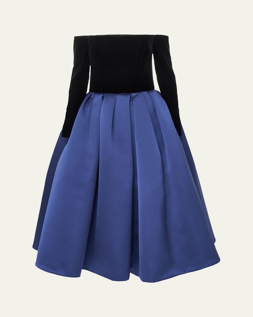 Bicolor Off-Shoulder Midi Dress